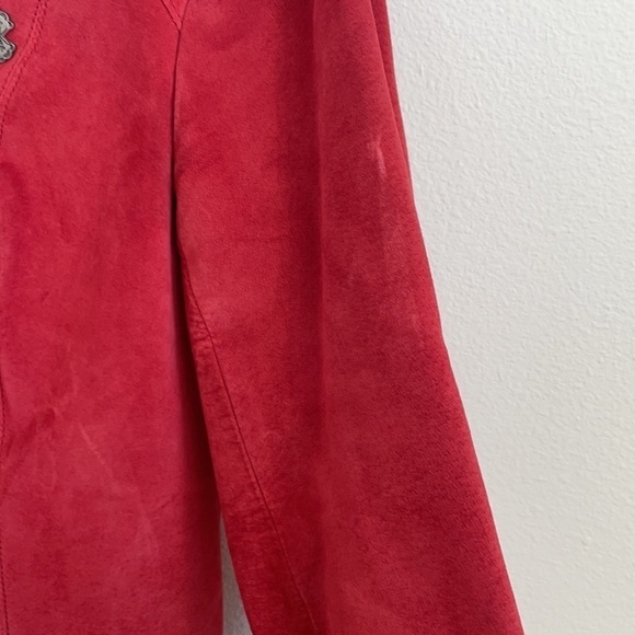 Double D Ranch Coral red embellished suede leather jacket M - Picture 4 of 12